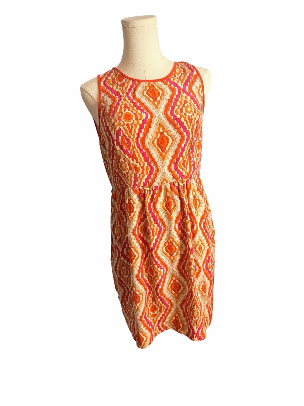 Shoshanna 100% Silk Mod Geometric Shift Dress Pink Orange Size 4